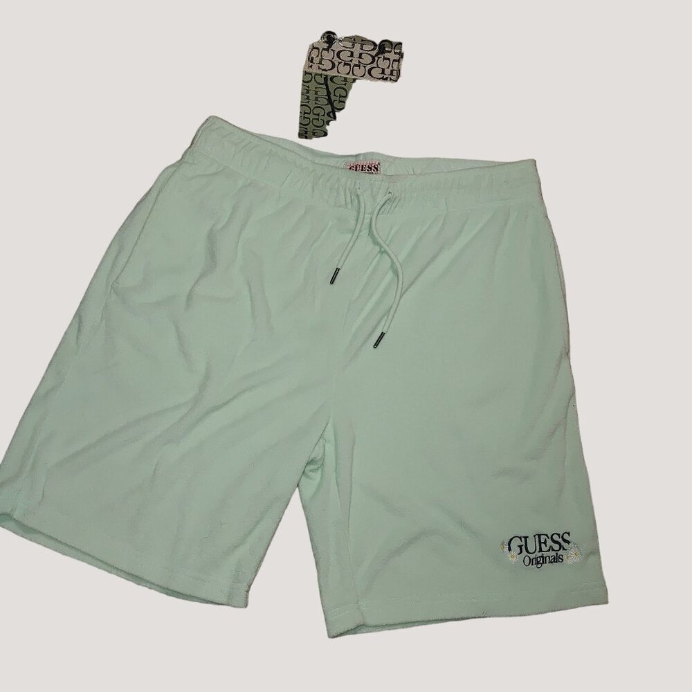 Guess Originals Mens Mint Green Terry Cloth Shorts Medium Daisies Floral Flower